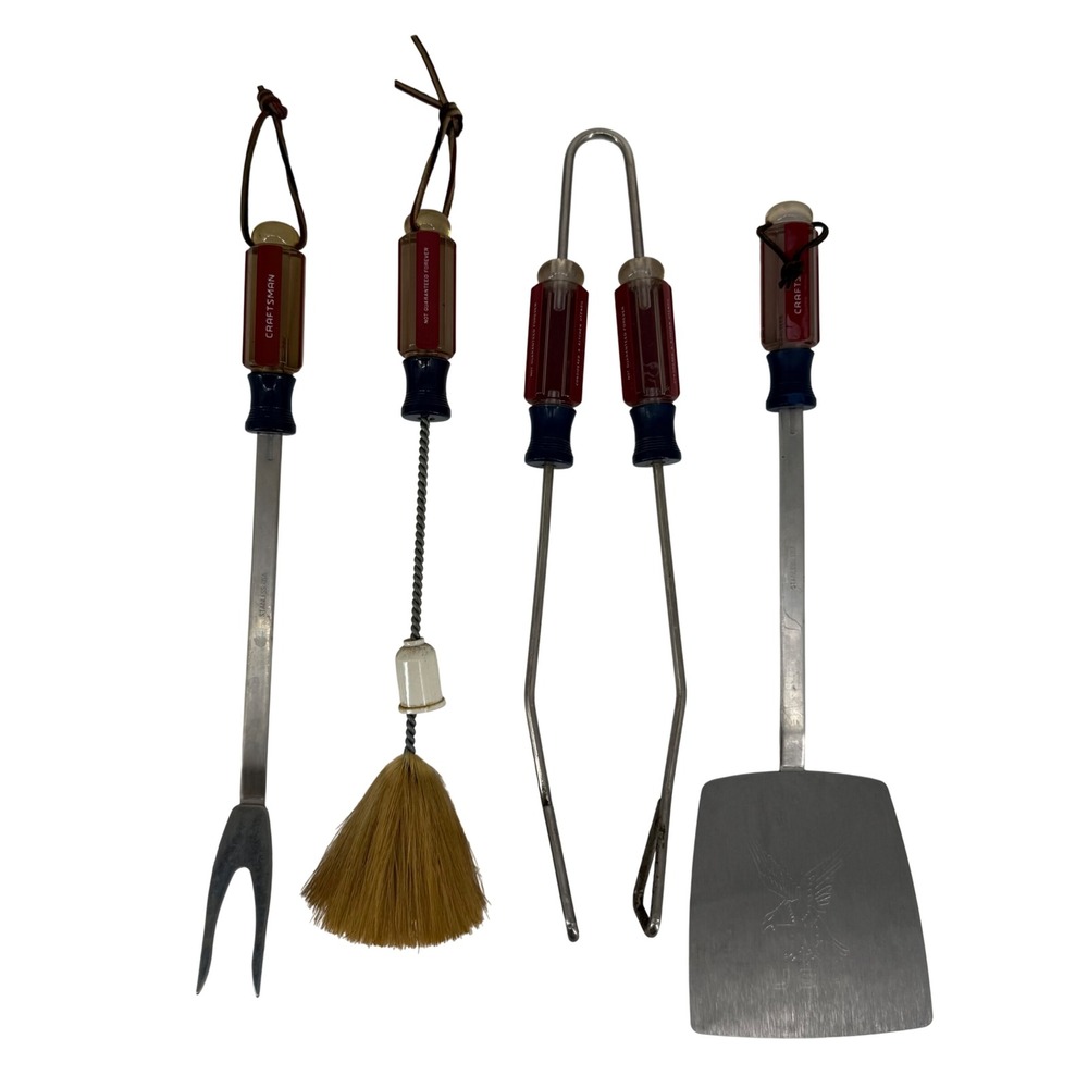 Vintage Craftsman BBQ Tool Set Screwdriver Handle Spatula Fork Brush Tongs 4pc